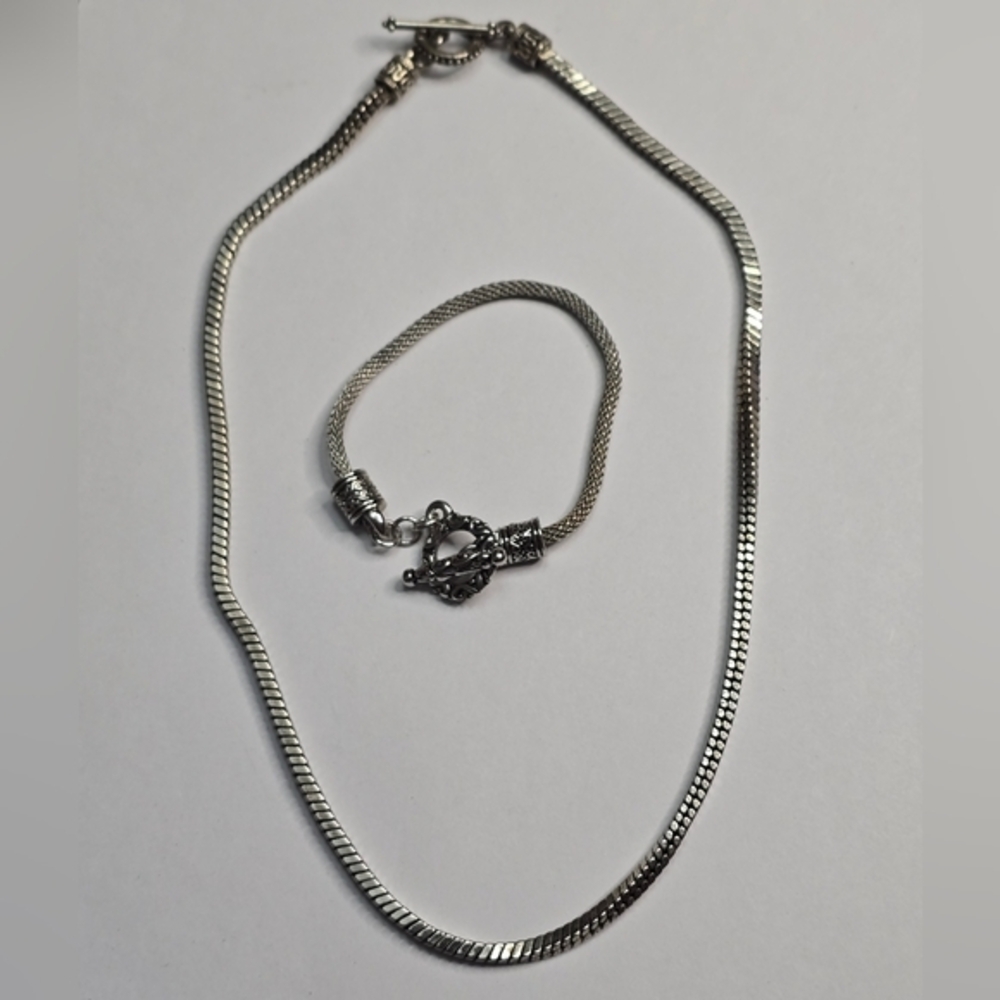 Chunky Vintage Toggle Silver‎ Necklace and Bracelet Set